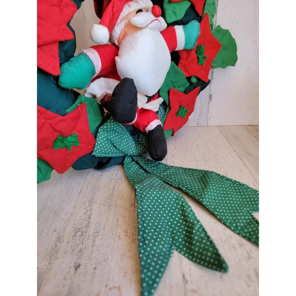 Vintage musical wreath plush Santa Claus Xmas home decor hanging
